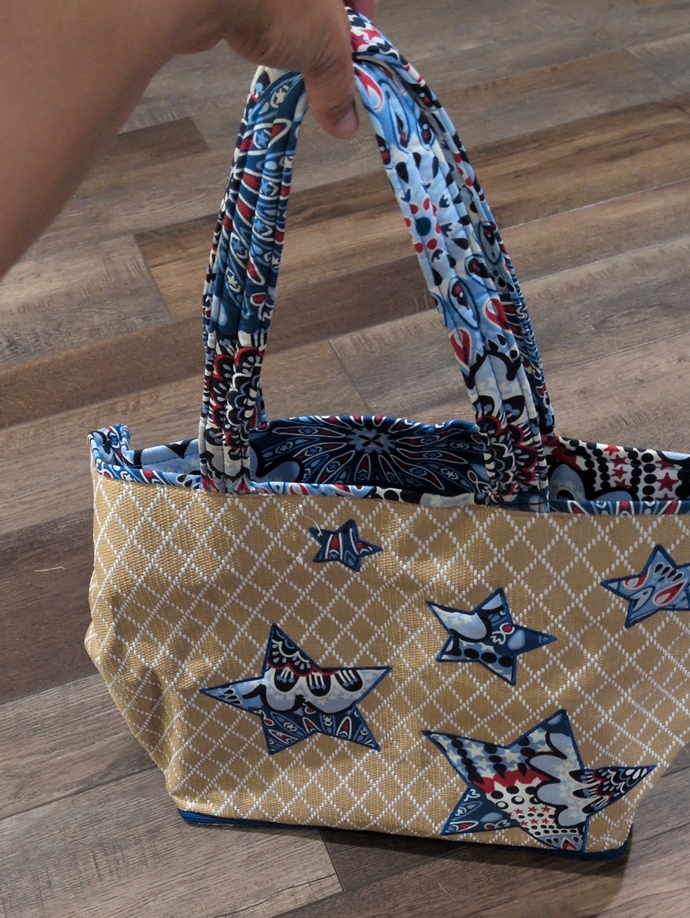 Vera Bradley Star Print Tote Bag in Yellow and Blue With Zip Bottom